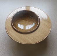 This brown oak and black mulberry offset bowl won a turning of the month certificate for Howard Overton